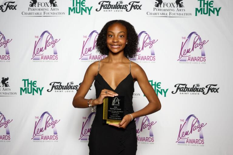 2026 Spotlight Award Chloe Jennings, Alicia Bernal and Laila Fantroy as The Fates in Nerinx Hall High School's production of Hadestown Teen Edition